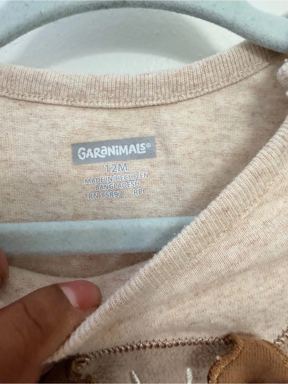 Garanimals Beige Long-Sleeve Deer Appliqué One-Piece